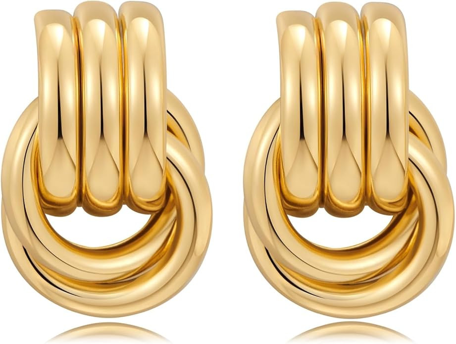 Gold Chunky Knot Earrings for Women,Statement Geometic Fashion Drop Earrings Minimalist Trendy Da... | Amazon (US)