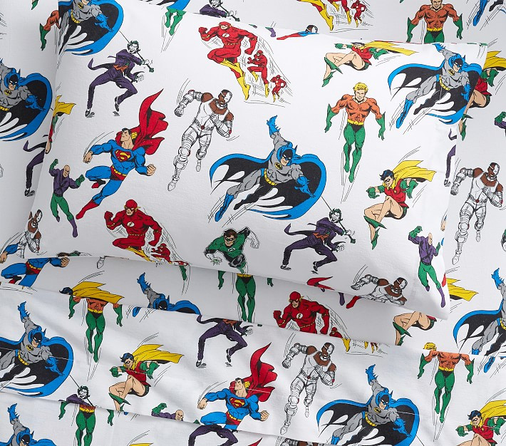 Glow-in-the-Dark Justice League Sheet Set, Sheet Set, Full, Multi | Pottery Barn Kids