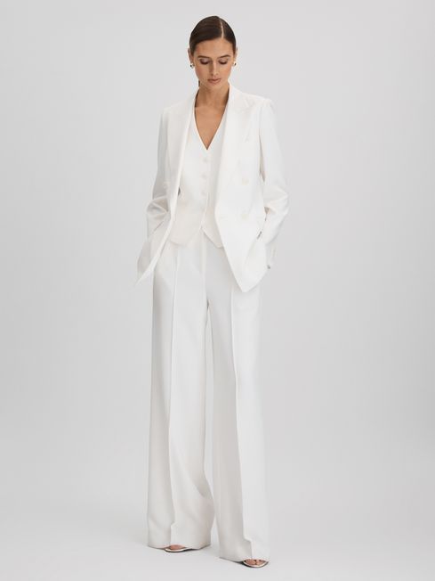 Reiss White Sienna Crepe Wide Leg Suit Trousers | Reiss UK