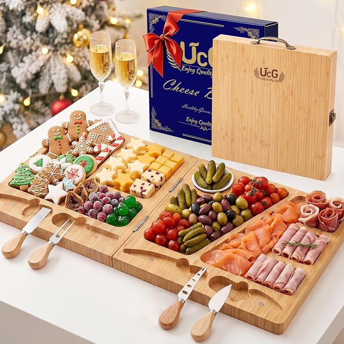 Charcuterie Board Gifts for Women: Bamboo Folding Cheese Board with Knife Set - Unique White Elep... | Amazon (US)