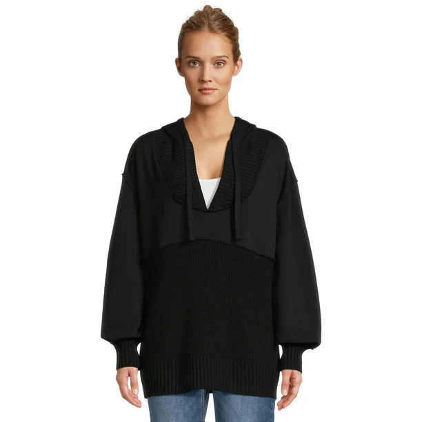 Time and Tru Women's Mixed Media Hoodie, Sizes S-3XL | Walmart (US)