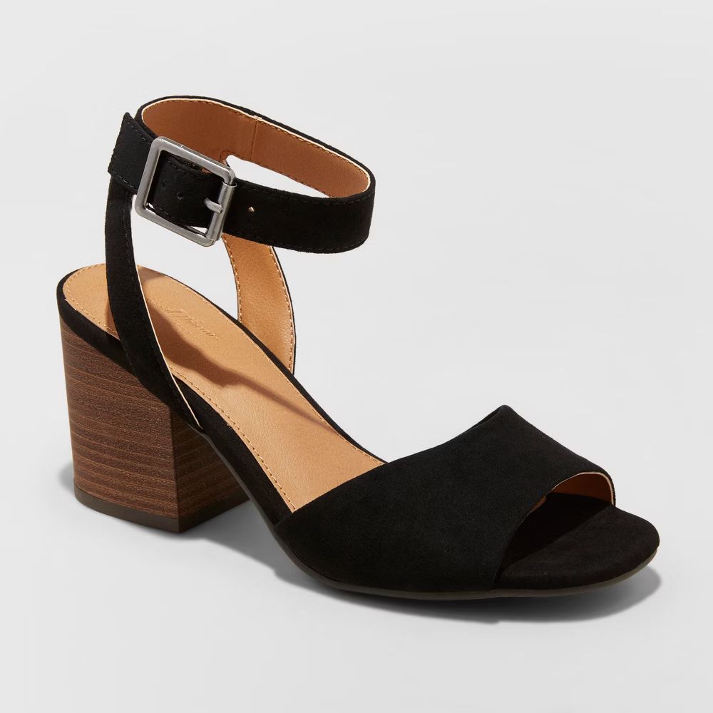 Women's Megan Microsuede Quarter Strap Heeled Pump Sandals - Universal Thread Black 8.5 | Target