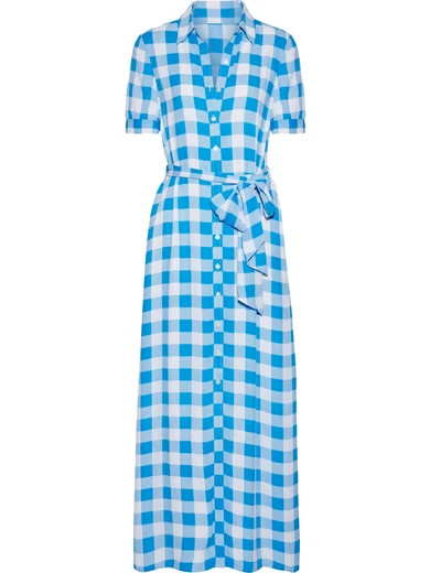 Draper James - Gingham Crepe De Chine Maxi Dress - Azure | NET-A-PORTER (UK & EU)