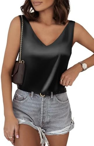 BLENCOT Tank Tops for Women V Neck Silk Summer Satin Sleeveless Blouses Basic Camisole Shirts | Amazon (US)