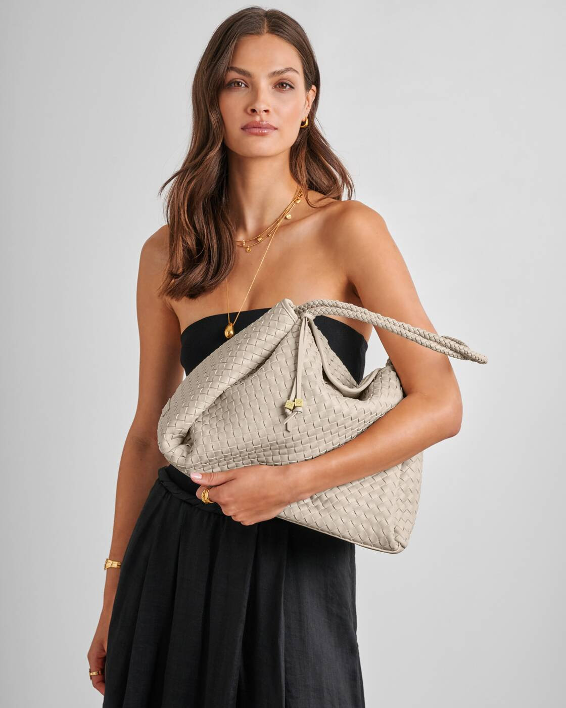 Nova Hand Woven Large Shoulder Bag in Oyster | Katie Loxton Ltd. (UK)