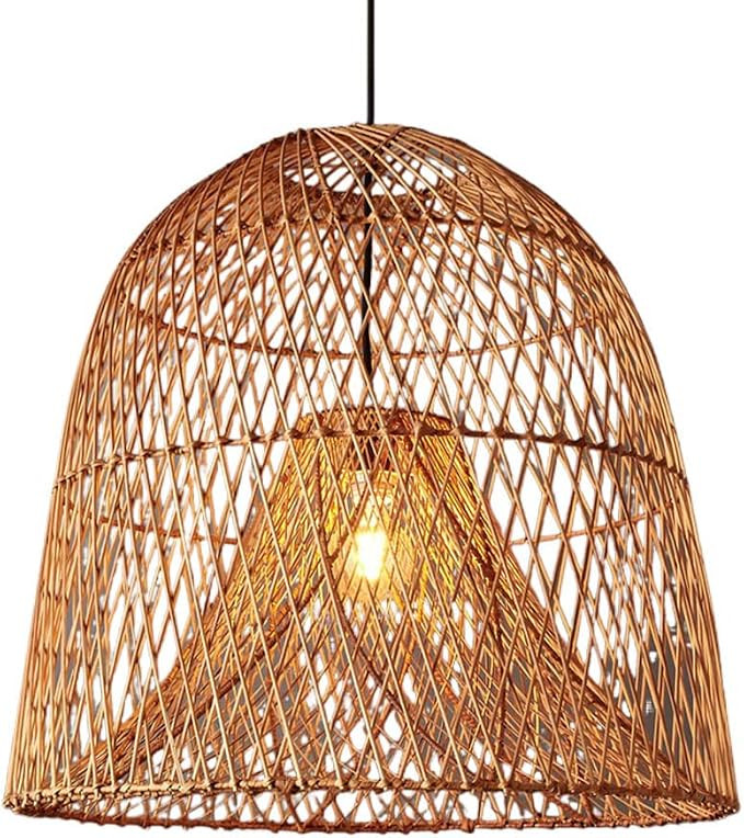 17.7" Hollow Rattan Hanging Lights Woven Wicker Lamp Shade French Romance Decor Pendant Light Bam... | Amazon (US)