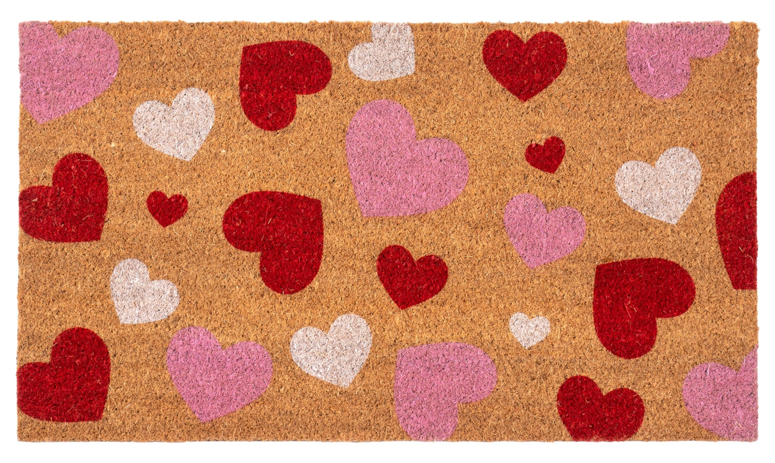 Valentine's Day Door Mat Natural Coir Welcome Doormats Non Slip Front Door Rugs for Entrance Porch Spring Outdoors Decor 17 x 30 Inch (Red Pink White Hearts) | Amazon (US)
