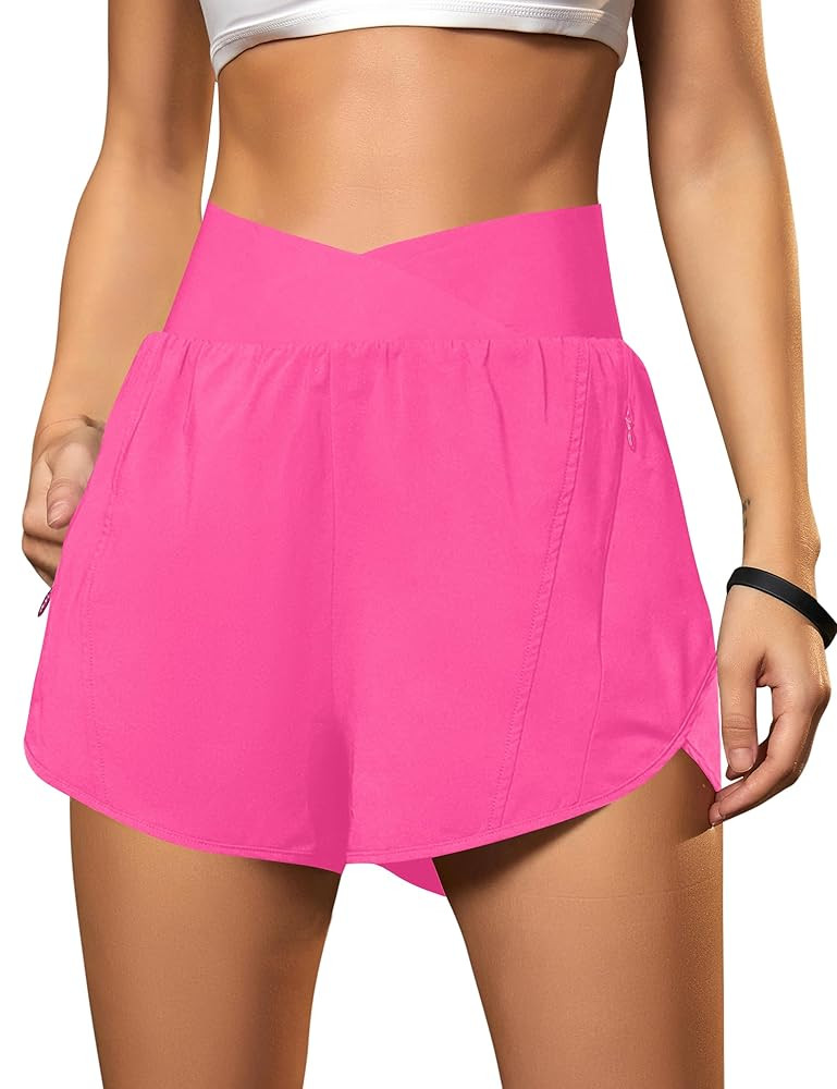 Blooming Jelly Women's Workout Shorts Athletic Running Shorts Crossover High Waisted Gym Shorts w... | Amazon (US)