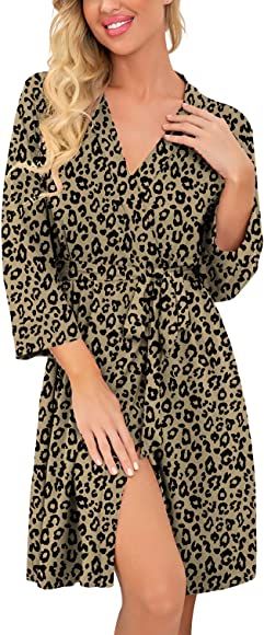 Women Kimono Robes Short Lightweight Robe Soft Knit Sleepwear Casual Knit Bathrobe Ladies Loungew... | Amazon (US)