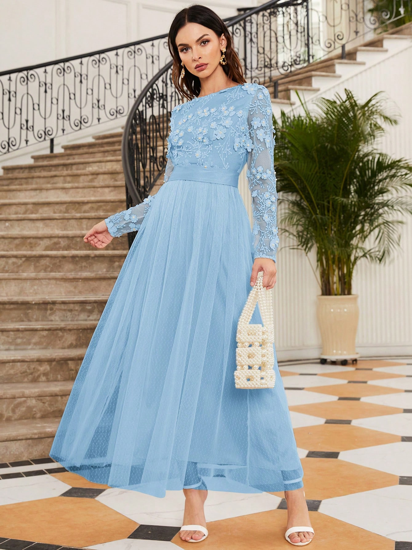 SHEIN Belle Embroidered Appliques & Mesh Patchwork Bridesmaid Dress | SHEIN USA | SHEIN