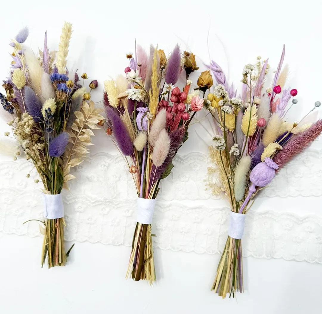 Purple Dried Flower Bouquet, for Bridesmaid, Flower Girl, Maid of Honor, Rustic Wedding Bouquet, ... | Etsy (US)