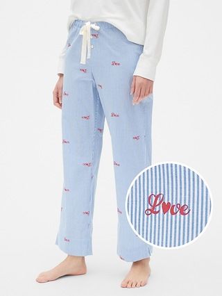 Gap Womens Dreamer Print Drawstring Pants In Poplin Love Stripe Blue Size XS | Gap US