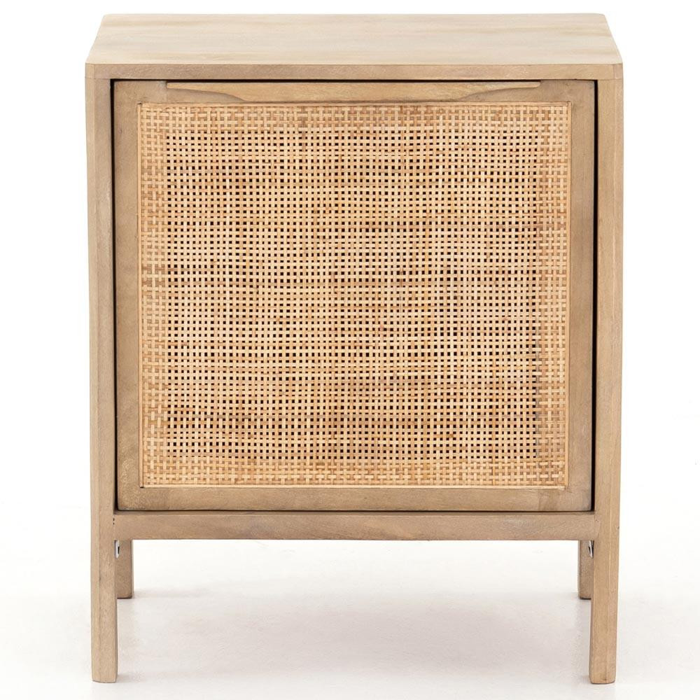 Rhian Coastal Natural Cane Mango Wood Removable Shelf Left Facing Nightstand | Kathy Kuo Home