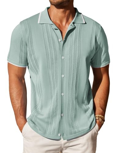 COOFANDY Men's Knit Button Down Shirt Vintage Short Sleeve Polo Shirts Casual Beach Tops | Amazon (US)