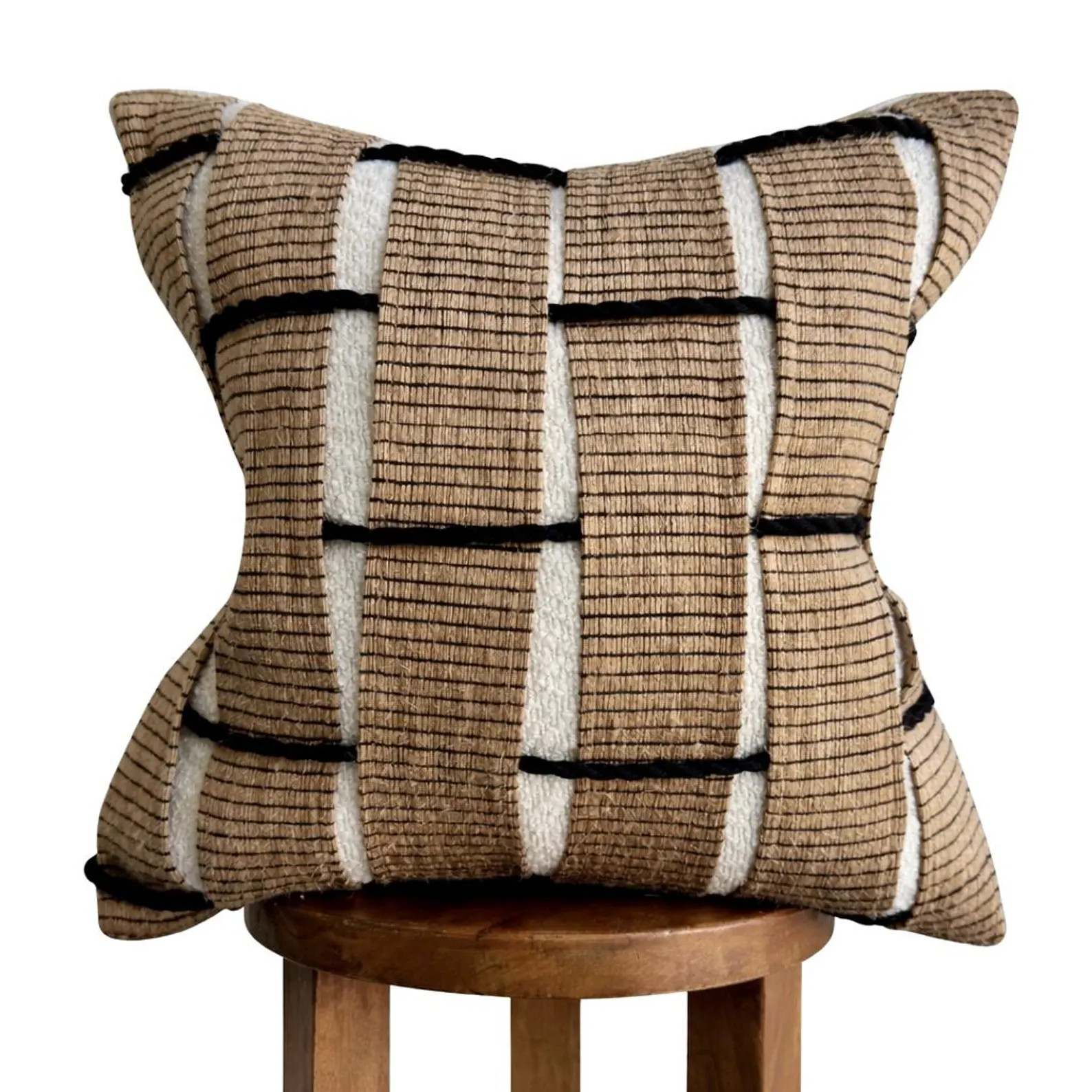 Boho Chenille Pillow Cover | Cream Textured Throw Pillow with Black Rope | Etsy (Global)