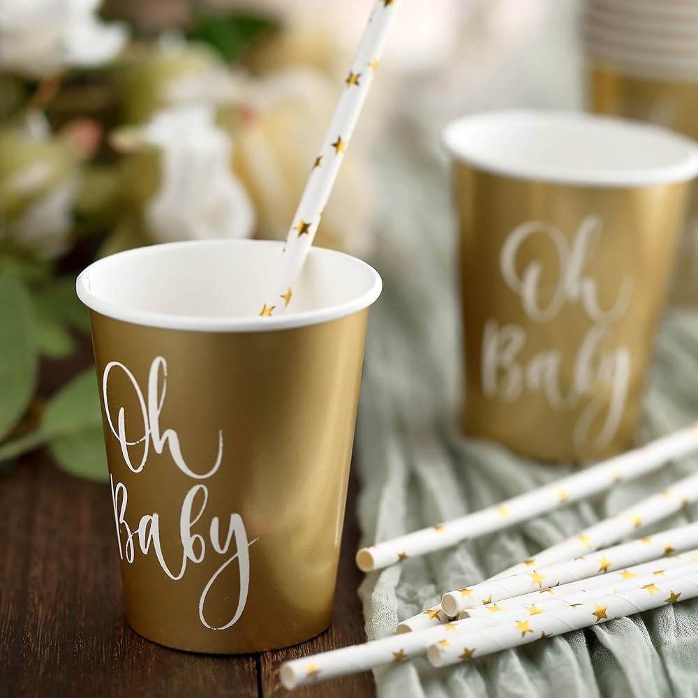 Efavormart 24 Pack | 9oz Oh Baby Gold Paper Cups, Disposable Cups For Baby Shower Party & All Pur... | Amazon (US)
