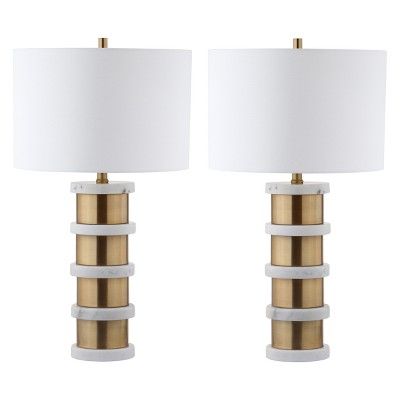 Kerouac Table Lamp Brass/White 15"x15" (Set of 2) (Includes Energy Efficient Light Bulb) - Safavieh | Target