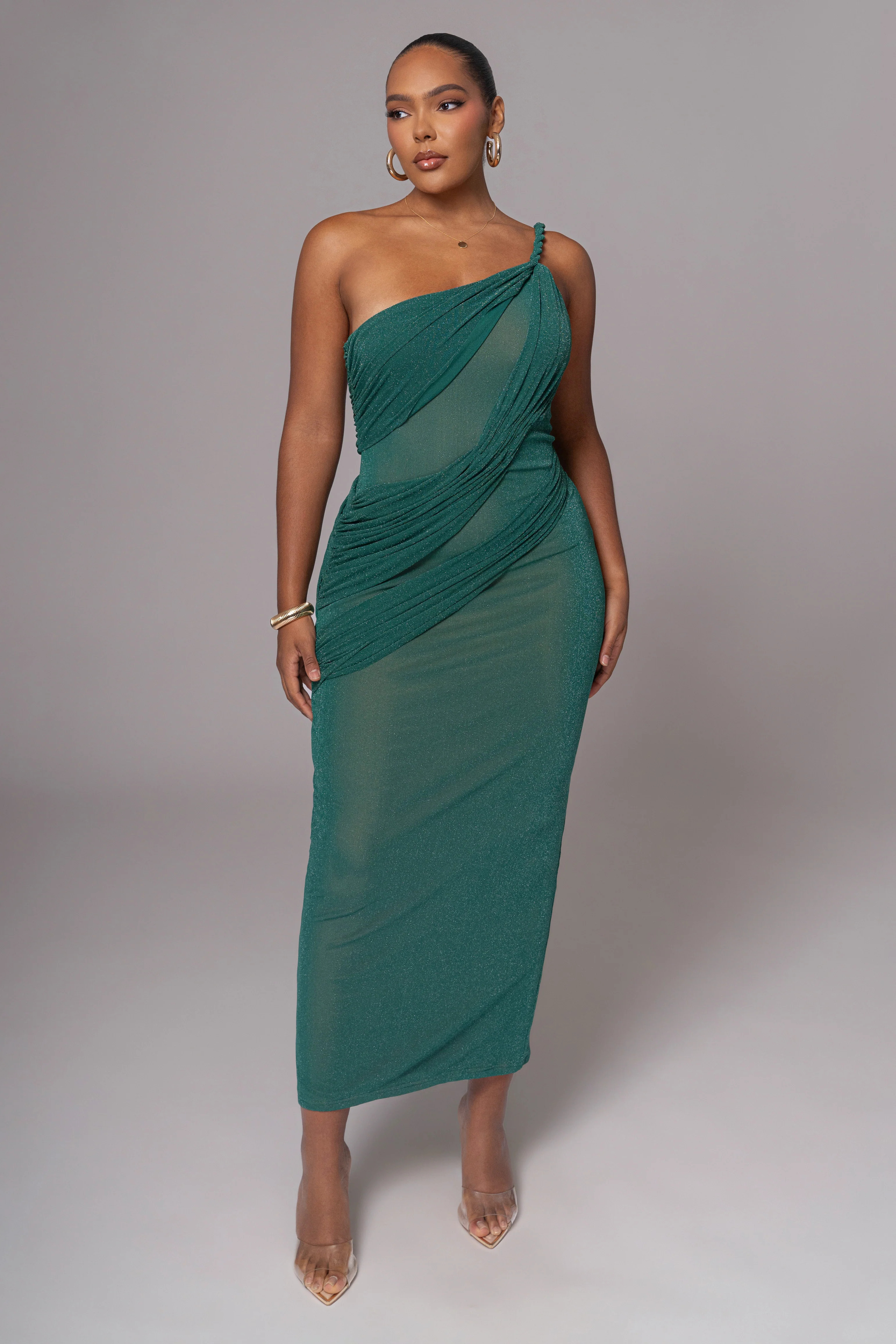 Green Alari One Shoulder Maxi Dress | JLUXLABEL