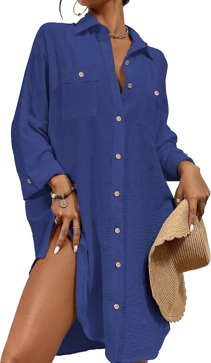 Bsubseach Womens Modern Swimsuit Cover Up Blouse Button Down Shirt Dresses Tops | Amazon (US)