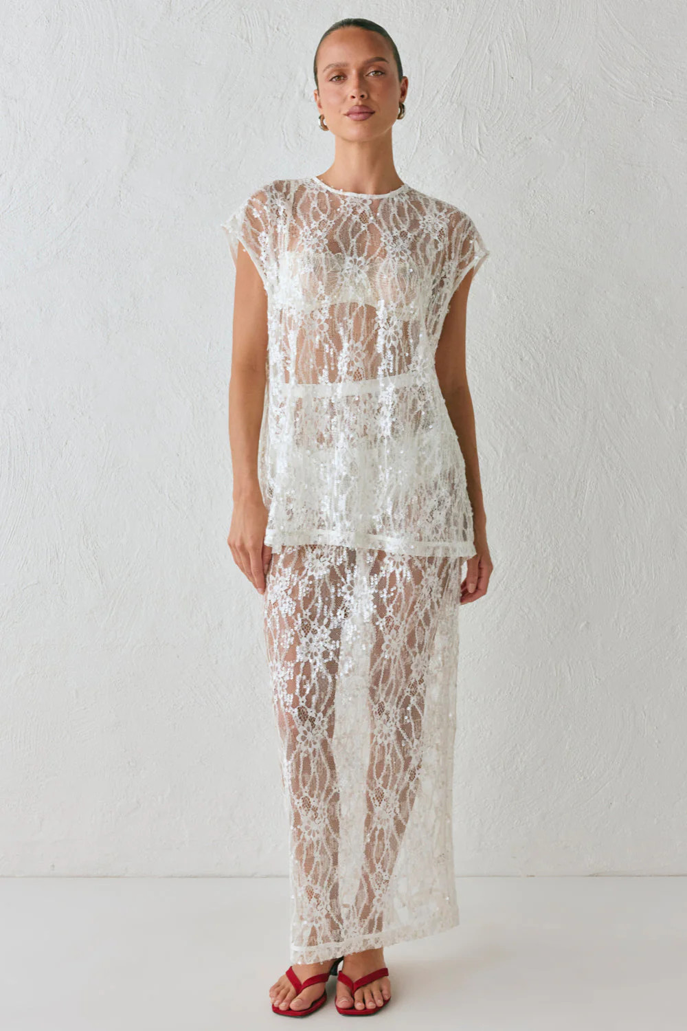 Devyn Sequin Midi Skirt White | VRG Grl