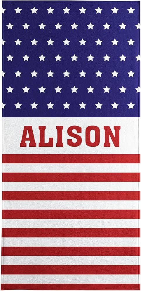 Let's Make Memories Personalized Beach Towel - Patriotic Red, White and Blue - Flag Design | Amazon (US)