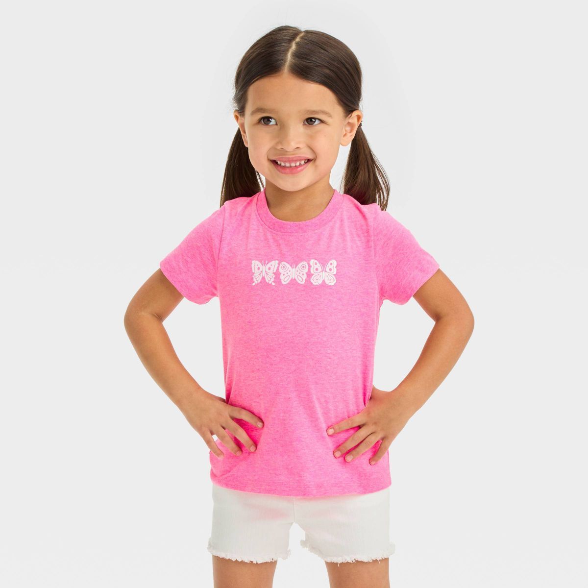 Toddler Girls' Butterfly Short Sleeve T-Shirt - Cat & Jack™ Pink 5T: Crewneck, Jersey Fabric, O... | Target