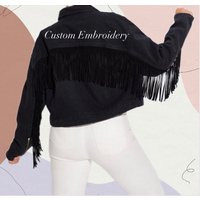 Custom/ Personalized Black Fringe Denim Jacket | Etsy (US)