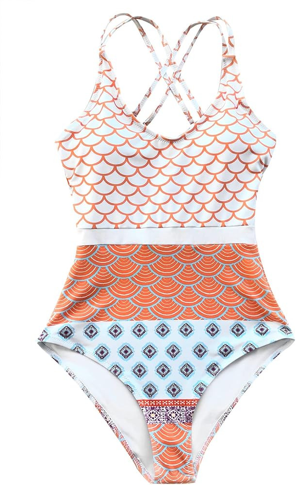 Women's Beautiful World Print One-piece Swimsuit High Waisted Swimwear | Amazon (US)