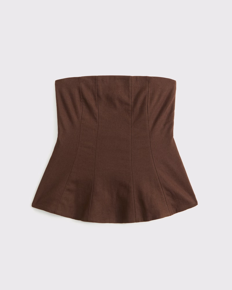 Linen-Blend Strapless Peplum Top | Abercrombie & Fitch (US)