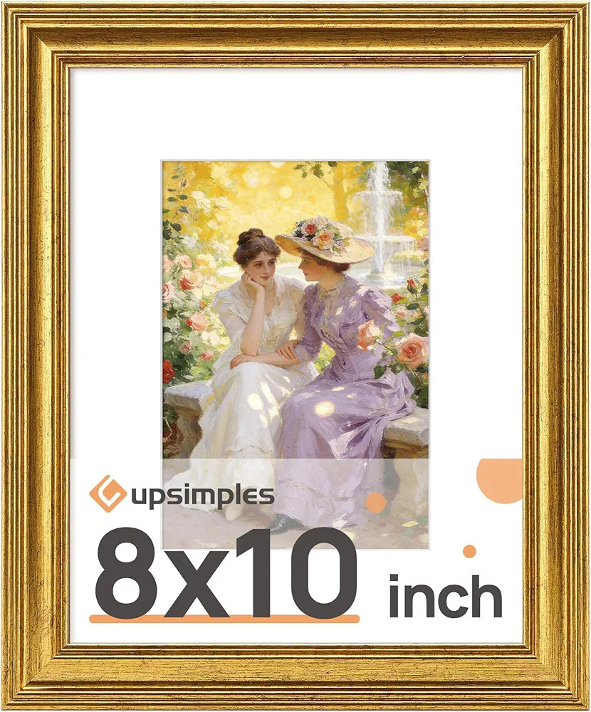 upsimples Vintage 8x10 Picture Frame, Antique Gold Frames Display 5x7 with Mat or 8 x 10 Without ... | Amazon (US)