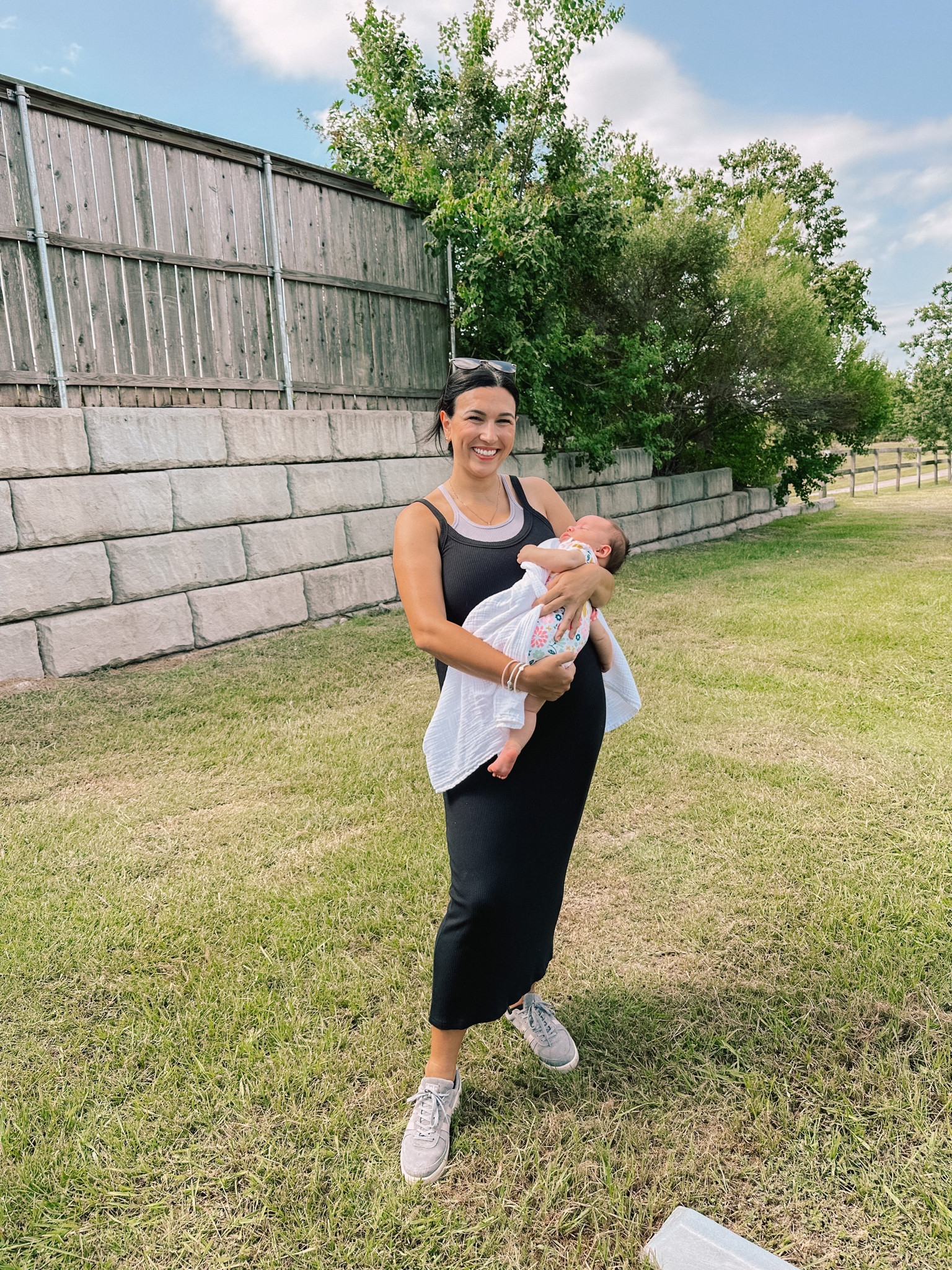 Church outfit / casual outfit
Ribbed dress: sharing similar! Mine is a discontinued z supply dress
Bra tank: FP and I’m in the m/l
Sneakers: Gola - sharing similar! TTS 
Baby swaddle: little unicorn / 100% cotton 
Accessories: sunglasses shared! 

#LTKunder50 #LTKshoecrush #LTKBacktoSchool