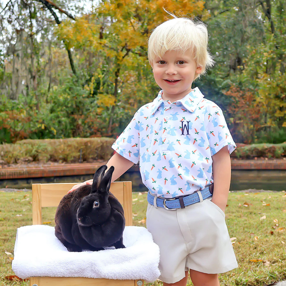 Bunnies & Carrots Blue Polo | Classic Whimsy