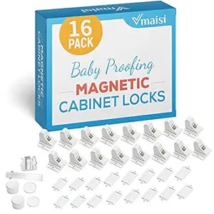 16 Pack Child Safety Magnetic Cabinet Locks - Vmaisi Children Proof Cupboard Baby Locks Latches -... | Amazon (US)