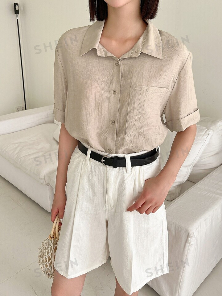 DAZY Patched Pocket Roll Up Sleeve Shirt | SHEIN