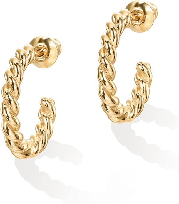 PAVOI 14K Gold Plated 2.5mm Twisted Rope Hoop Earrings for Women | Round Hoops Earrings | Amazon (US)