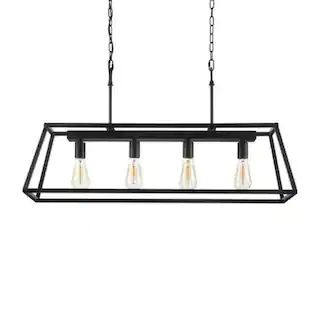 Knightley 4-Light Matte Black Island Chandelier, Caged Linear Kitchen Pendant Light | The Home Depot