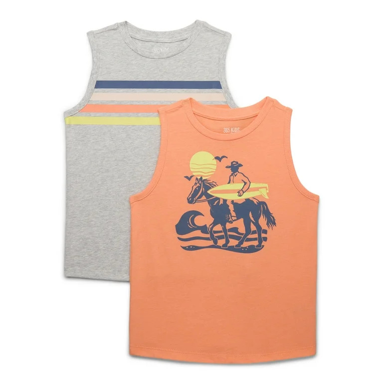365 Kids Boys Mix and Match Multipack Graphic & Striped Tanks, 2-Piece, Sizes 4-10 | Walmart (US)