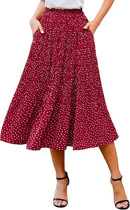 Zeagoo Women's Midi Skirts High Waisted Pleated A-Line Swing Skirts Summer Long Skirts with Pocke... | Amazon (US)