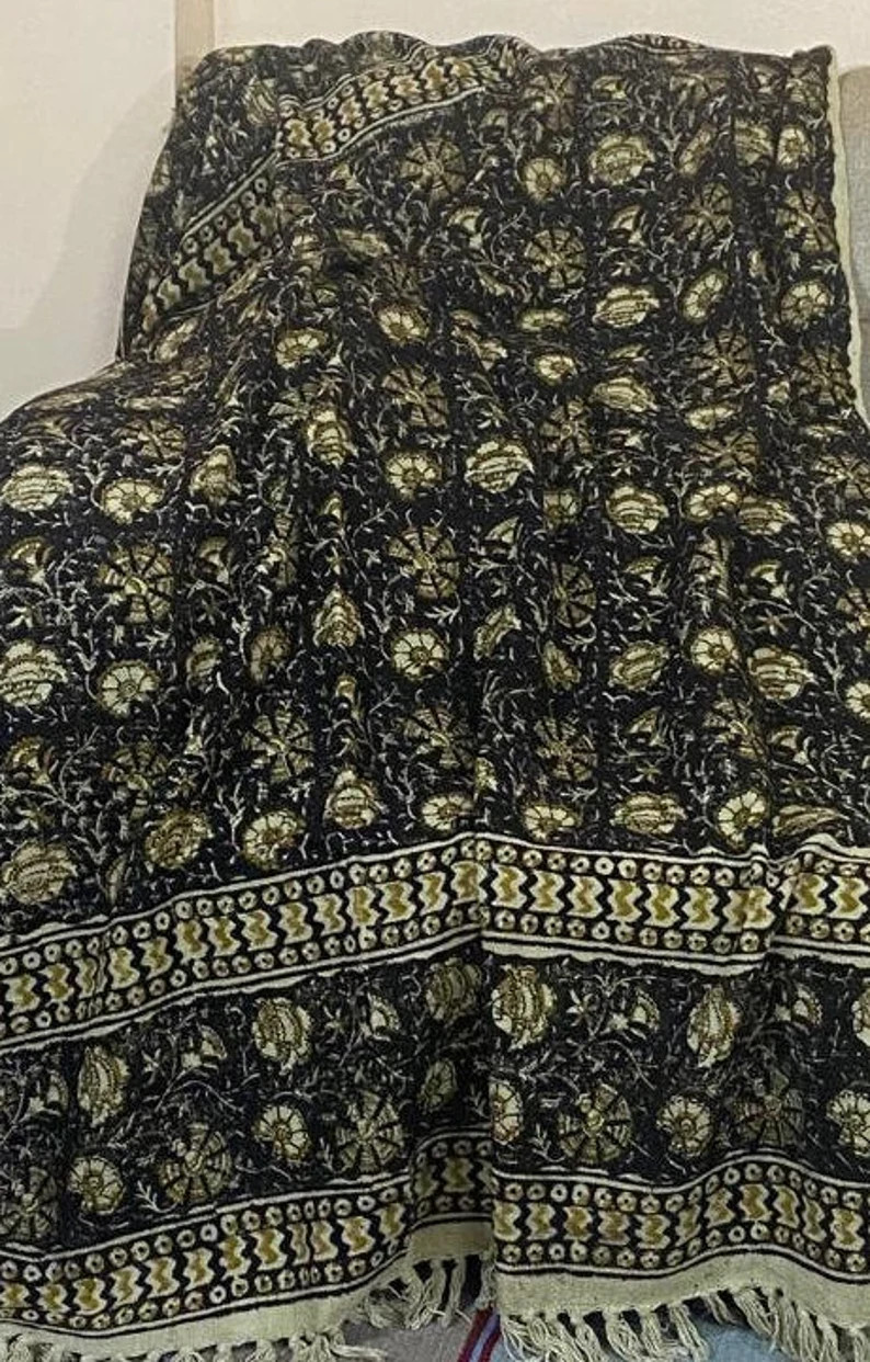 Indian Handmade Throw Blanket Bohemian Cloth Bed Cover With - Etsy | Etsy (US)