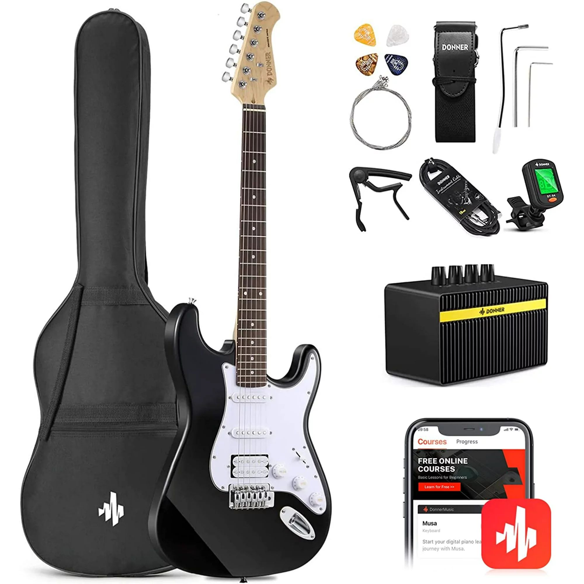 Donner DST-100B 39" Electric Guitar Beginner Kit Solid Body Full Size HSS for Starter, with Ampli... | Walmart (US)
