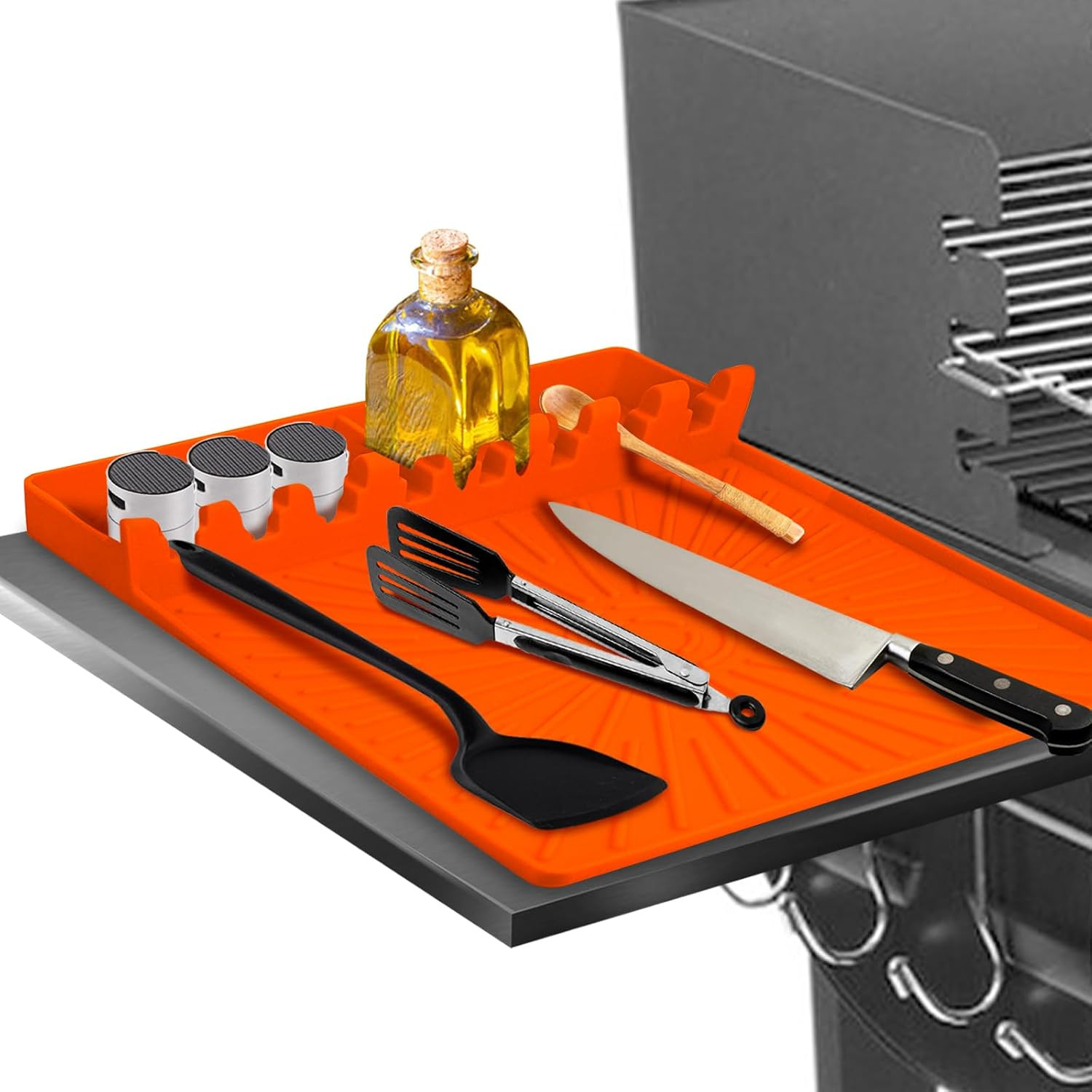 Large Silicone Grill Mat with Drip Pad, Heat Resistant Spatula Holder for Blackstone Side Shelf & Outdoor Kitchen Countertop, Reusable Griddle Accessories for BBQ Enthusiasts and Home Cooks | Amazon (US)