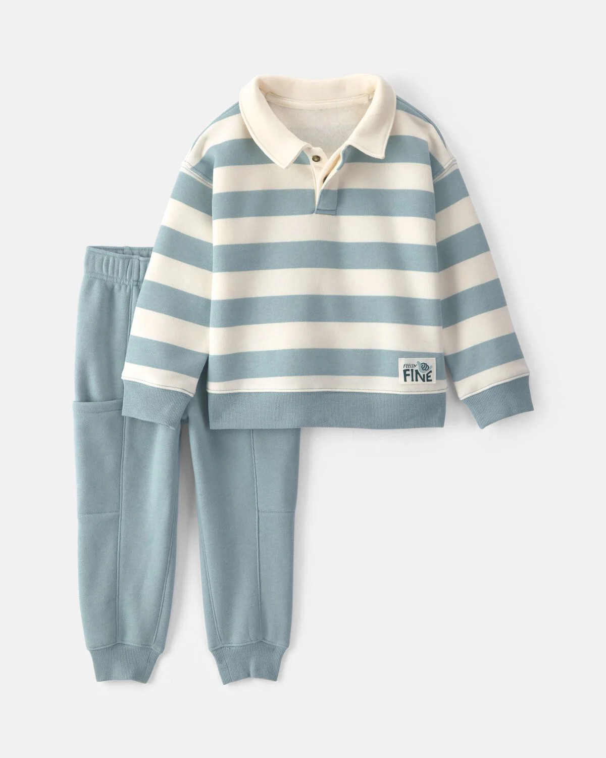 Toddler Boy 2-Piece Striped Fleece Henley Top & Pant Set - Blue/Cream | Carter's | Carter's Inc