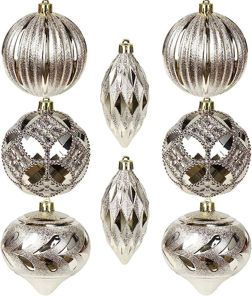 8PCS 4" Christmas Ball Ornaments Shatterproof Champagne Christmas Tree Decorations Xmas Tree Ball... | Amazon (US)