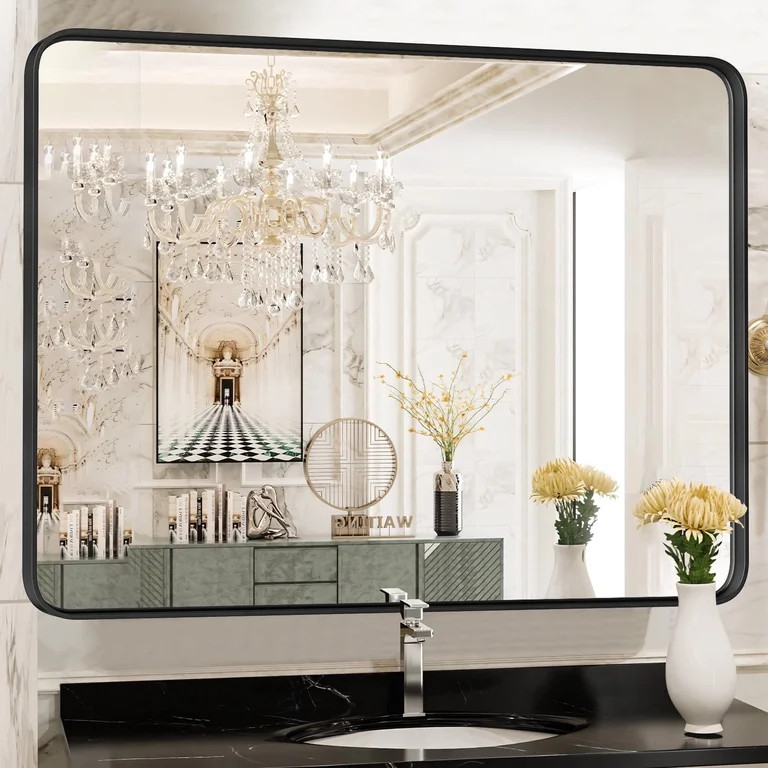 EDX Bathroom Mirror 40"x 30" Wall Mirror with Rectangular Metal Frame, Black | Walmart (US)
