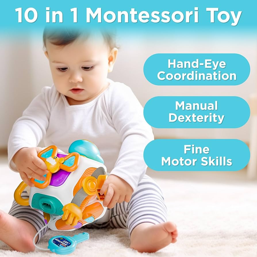 iPlay, iLearn 10 in 1 Baby Busy Board Cube, Montessori Sensory Toy Toddler 1-3, Infant Carseat Pl... | Amazon (US)