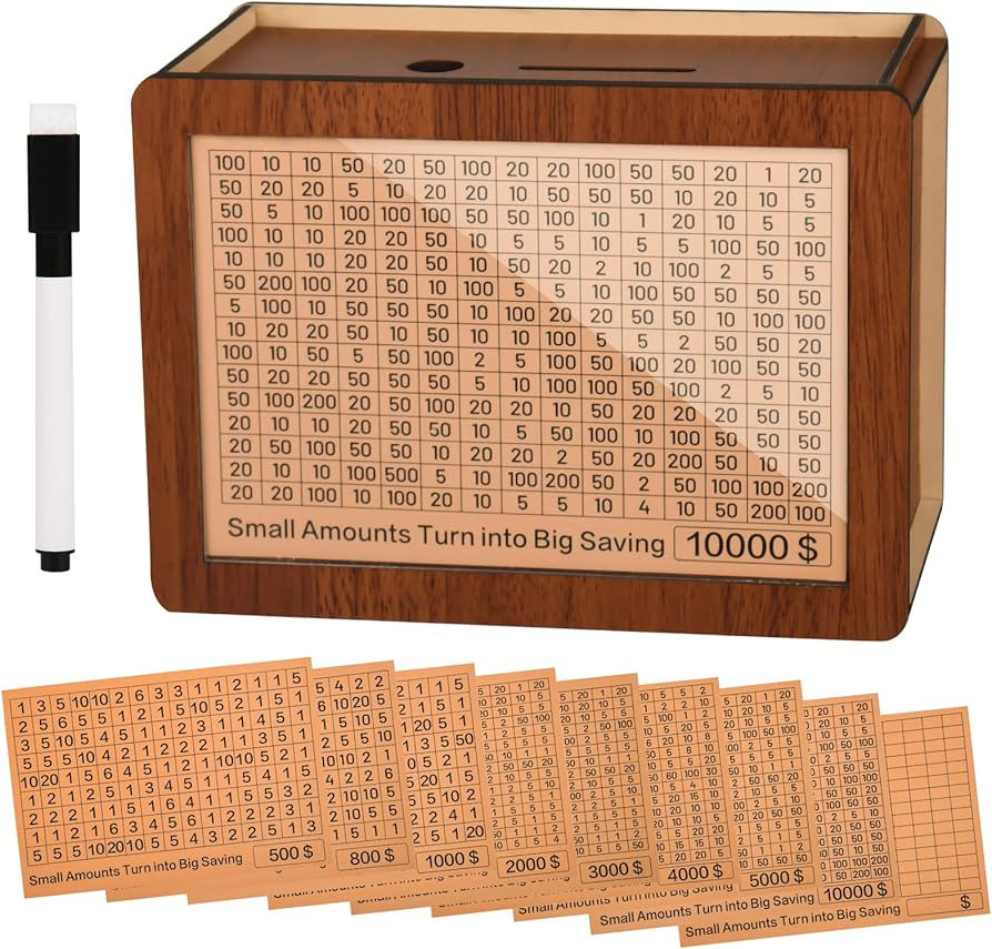 10000 Kakeibo Wooden Money Saving Challenge Box Cash Vault Piggy Bank for Adults Kids Savings Goa... | Amazon (US)