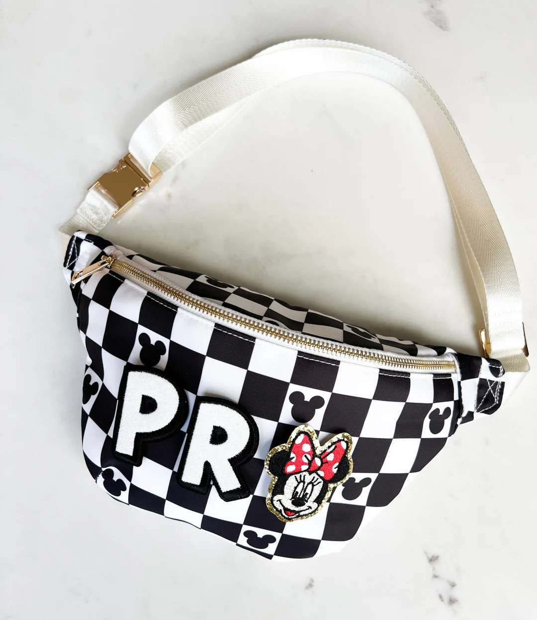 Black White Checkered Mouse Large Belt Bag // Customizable With Patches - Etsy | Etsy (US)