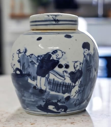 Festcool Antique Style Blue and White Porcelain Ceramic Covered Jar Vase, China Ming Style, Jingdezhen Chinese (S1) (Blue Man) None Small | Amazon (US)