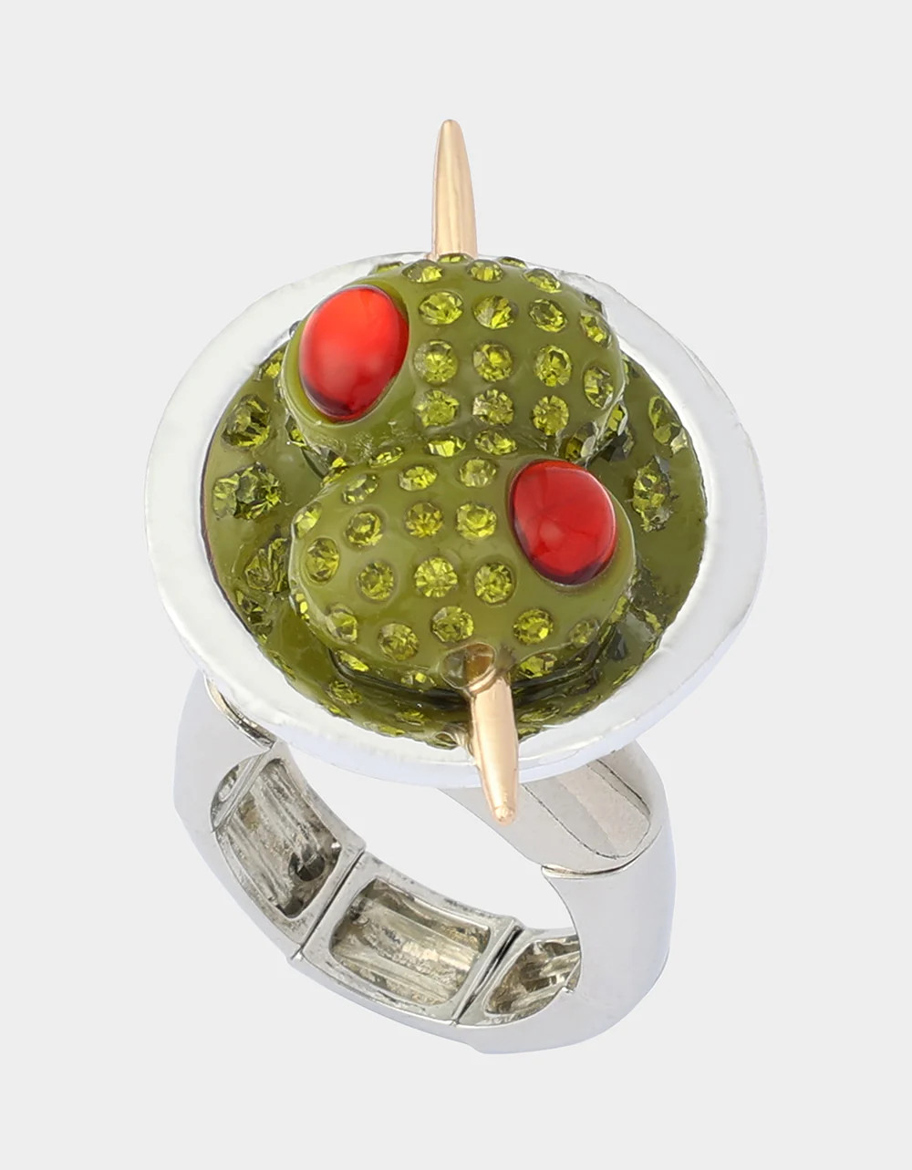 MARTINI COCKTAIL RING GREEN Women's Martini Glass Olive Stretch Ring | Betsey Johnson