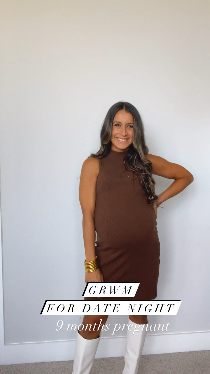 Maternity, bump friendly outfit, 9 months pregnant, 9 months pregnant date night, date night outfit, maternity date night, third trimester outfit, brown dress, white boots, fall outfit, fall style

#LTKstyletip #LTKSeasonal #LTKbump